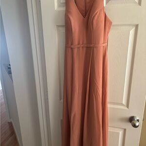 Azazie Peach Sleeveless V-Neck Gown for Weddings/bridesmaid